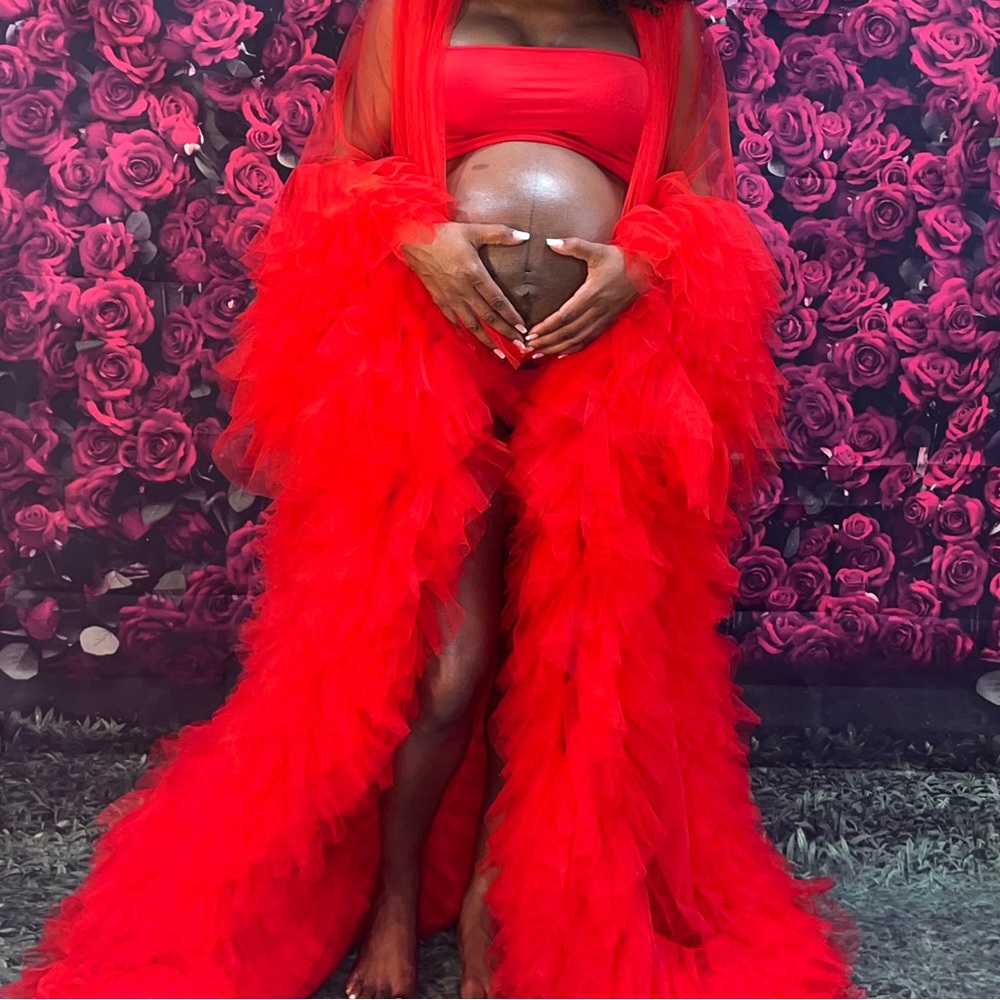 Red Maternity Robe - Picture 2 of 3